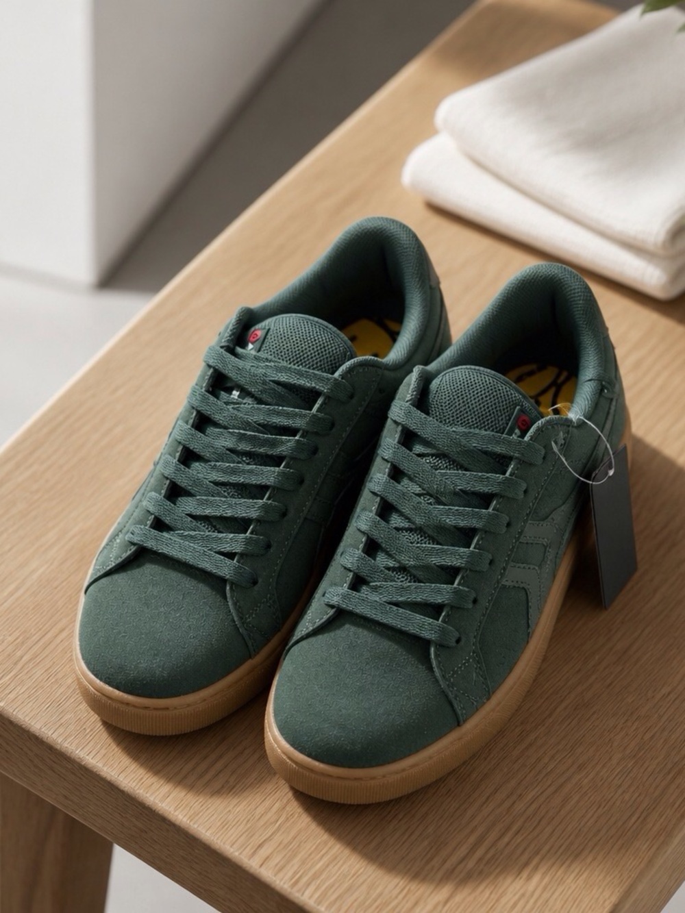 Airwalk Low-Top Suede Sneakers in Dark Green with Gum Sole